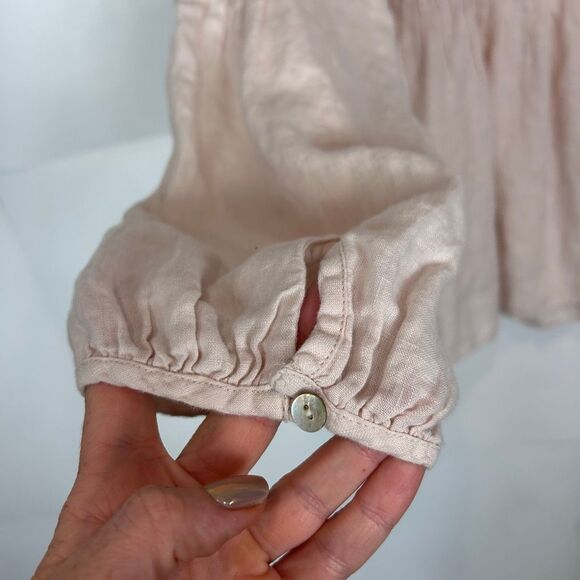 J. Jill Blouse Womens 4X Pink Cream Long Sleeve Pleated Linen Beaded Tunic Top - Picture 4 of 16